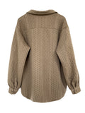 Momentlover Simple Loose Long Sleeves Buttoned Solid Color Textured Lapel Collar Blouses&Shirts Tops