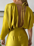 Momentlover Asymmetric Solid Color Deep V-Neck Jumpsuits