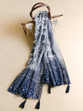 Momentlover Printed Blue-And-White Sun-protection Tasseled Shawl&Scarf