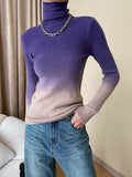 Momentlover Gradient Skinny Long Sleeves High-Neck Sweater Tops Pullovers
