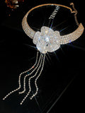 Momentlover Tasseled Rhine Stones Flower Shape Necklaces Accessories