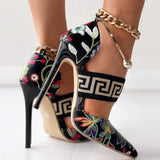 themeisles - Black Casual Patchwork Printing Pointed Out Door Shoes (Heel Height 4.72in)