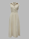 momentlover Sleeveless Solid Color Lapel Midi Dresses