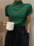 Momentlover Loose Short Sleeves Solid Color Halter-Neck T-Shirts Tops