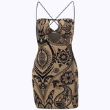 - Women's summer printed hollow sexy suspender dress GEU746
