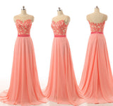 lemongor Peach Pink Chiffon and Lace Long Bridesmaid Dresses, Simple Bridesmaid Dresses 2k18, Long Formal Gowns