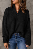 Momentlover Half Zip Rib-Knit Dropped Shoulder Sweater