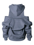 Momentlover Casual Loose Long Sleeves Hollow Solid Color Hoodies Tops