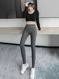 Momentlover Casual Skinny Leg Keep Warm Solid Color Leggings