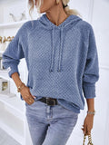 Momentlover Texture Drawstring Long Sleeve Hooded Sweater