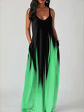 Momentlover Loose Sleeveless Contrast Color Gradient Spaghetti-Neck Maxi Dresses