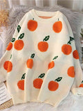 Momentlover Printed Round Neck Drop Shoulder Sweater