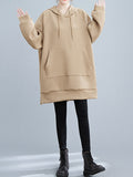 Momentlover Split-side Solid Color Pockets Drawstring Buttoned Raglan Sleeve Loose Hooded Hoodies Tops