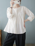 Momentlover Casual Loose Long Sleeves Solid Color Round-Neck T-Shirts Tops