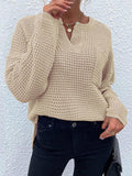 Momentlover Notched Long Sleeve Sweater