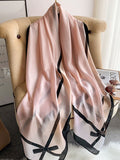 Momentlover Urban Bow-Embellished Printed Contrast Color Shawl