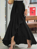 Momentlover Irregular Clipping Bandage Falbala Solid Color Split-Side Skirts Bottoms