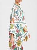 Momentlover Batwing Sleeves High-Low Buttoned Flower Print Mock Neck Blouses&Shirts Tops