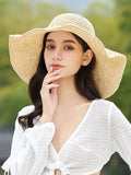 Momentlover Woven Wide Side Solid Color Hollow Sun-Protection Hats&Caps