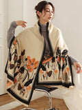 Momentlover Vintage Imitated Cashmere Floral Printed Shawl&Scarf