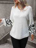 Momentlover Contrast Drop Shoulder Round Neck Sweater