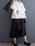 Momentlover Split-Joint Printed Contrast Color Short Sleeves Loose Lapel Blouses