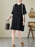 Momentlover Split-Joint Short Sleeves Loose Round-Neck Mini Dresses