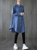 Momentlover Striped Buttoned Loose Long Sleeves Blouses&Shirts Tops