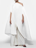 Momentlover Batwing Sleeves Loose Solid Color Split-Front Off-The-Shoulder Blouses&Shirts Tops