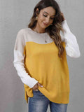 Momentlover Color Block Round Neck Dropped Shoulder Sweater
