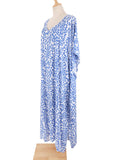 Momentlover Sun Protection Split-Side Leopard Short Sleeves Loose V-Neck Maxi Dresses Cover-Ups Swimwear
