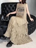 Momentlover Solid Color Pleated Elasticity Loose A-Line Skirts
