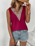 Momentlover Split-Joint Sleeveless Loose V-Neck Vest Top Blouses
