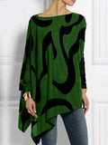 Momentlover Casual Loose Three-Quarter Sleeves Printed Asymmetric T-Shirts Tops