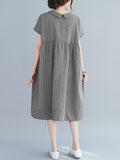 Momentlover Artistic Retro Loose Plaid Buttoned Lapel Collar Midi Dress