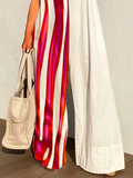 Momentlover Sleeveless Wide Leg Contrast Color Printed Striped Jumpsuits