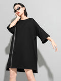 Momentlover Original Black Zipper Batwing Sleeve Round-Neck Mini Dress