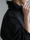 Momentlover Long Sleeves Loose Pleated Solid Color Split-Joint Tied Waist Lapel Midi Dresses Shirt Dress