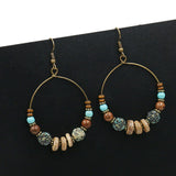 Wooden beaded turquoise large ring metal earrings