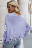 Momentlover Flower Distressed Ribbed Trim Sweater