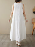 Momentlover Solid Color Sleeveless Loose Round-Neck Midi Dresses