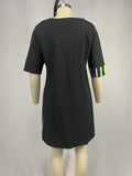Momentlover Striped Contrast Color Asymmetric Plus Size Loose Round-neck Mini Dresses