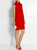 Momentlover Loose Sleeveless Solid Color High-Neck Mini Dresses