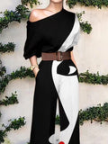 Momentlover Half Sleeves Loose Contrast Color Face Printed Belted One-Shoulder Jumpsuits