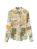 Momentlover Printed Pockets Buttoned Plus Size Loose Lapel Blouses&shirts Tops