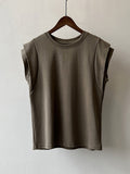 Momentlover Split-Joint Sleeveless Loose Round-neck T-Shirts Tops