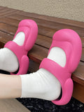 Momentlover Solid Color Round-Toe Hollow Slider Sandals