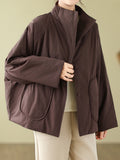 Momentlover Long Sleeves Loose Buttoned Polka-Dot Quilted Solid Color High Neck Padded Coat