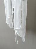 Momentlover Bishop Sleeve Long Sleeves See-Through Split-Joint Tied Collarless Blouses&Shirts Tops