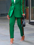 Momentlover High Waisted Loose Split-Joint Striped Pants Suit Pants Trousers